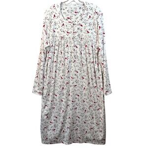 Aria Collection Womens 2X Nightgown Fleece Cardinal Bird Winter White Red Pocket